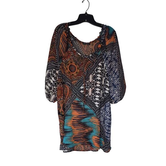 Cha Cha Vente Sheer Boho Hippie Print Tunic Top 2X - Picture 2 of 10